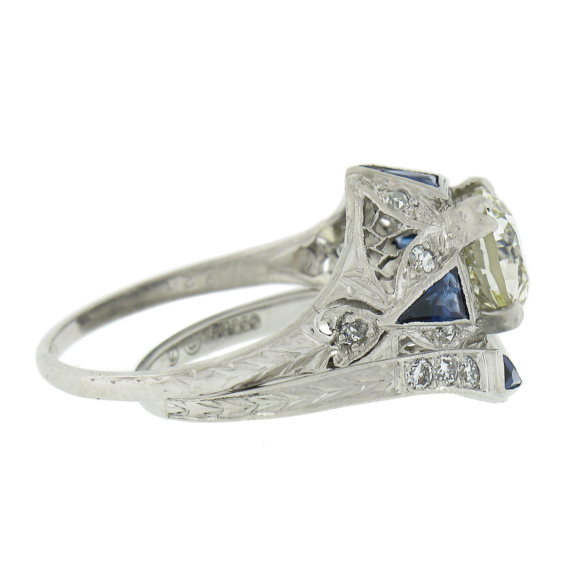 Antique Art Deco Platinum GIA Old European Diamond Engagement Ring & Band Set Ba For Sale 1