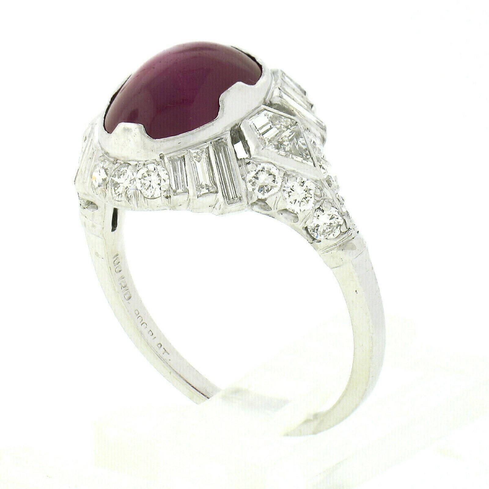 Antique Art Deco Platinum GIA Oval Cabochon No Heat Burma Star Ruby Diamond Ring For Sale 1