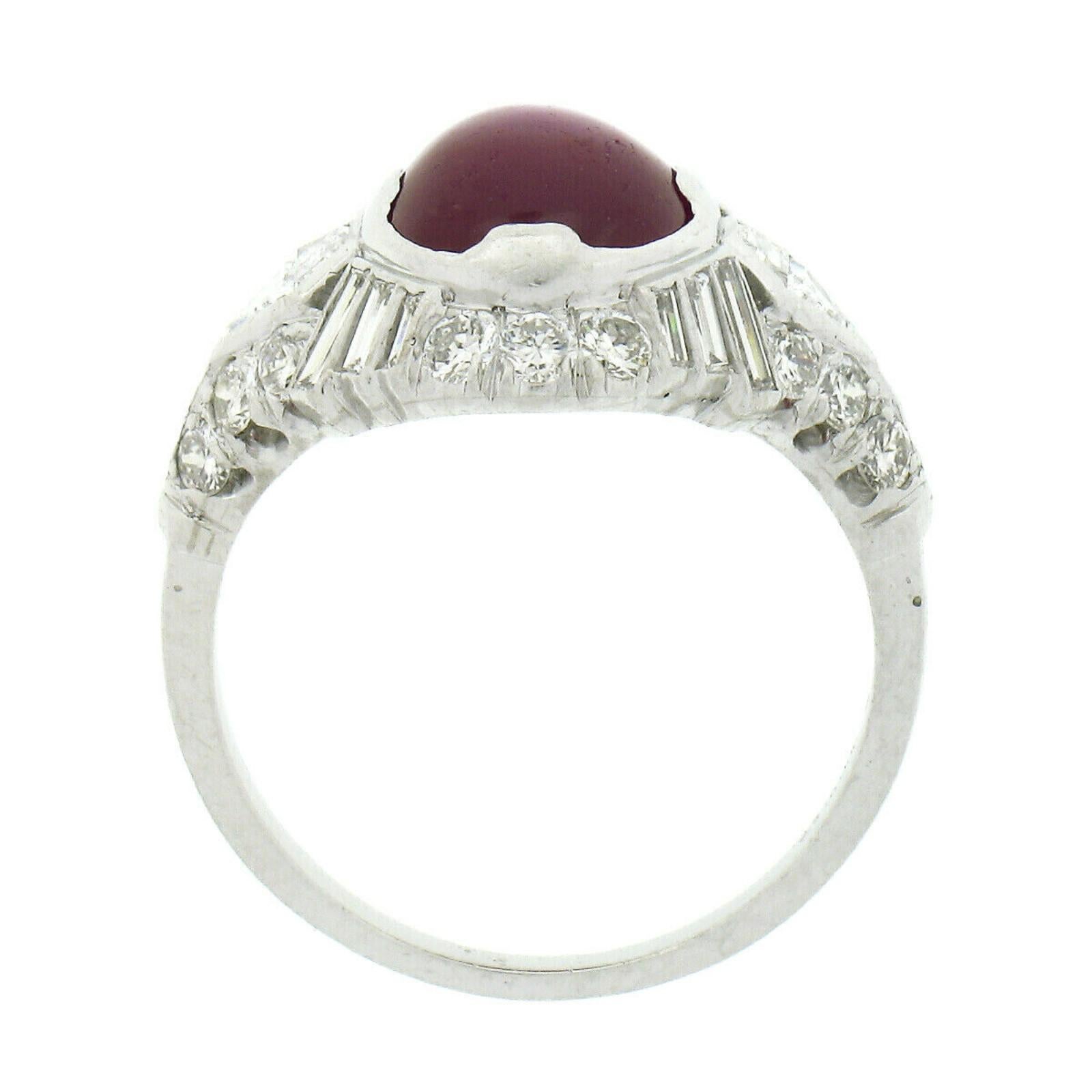 Antique Art Deco Platinum GIA Oval Cabochon No Heat Burma Star Ruby Diamond Ring For Sale 2