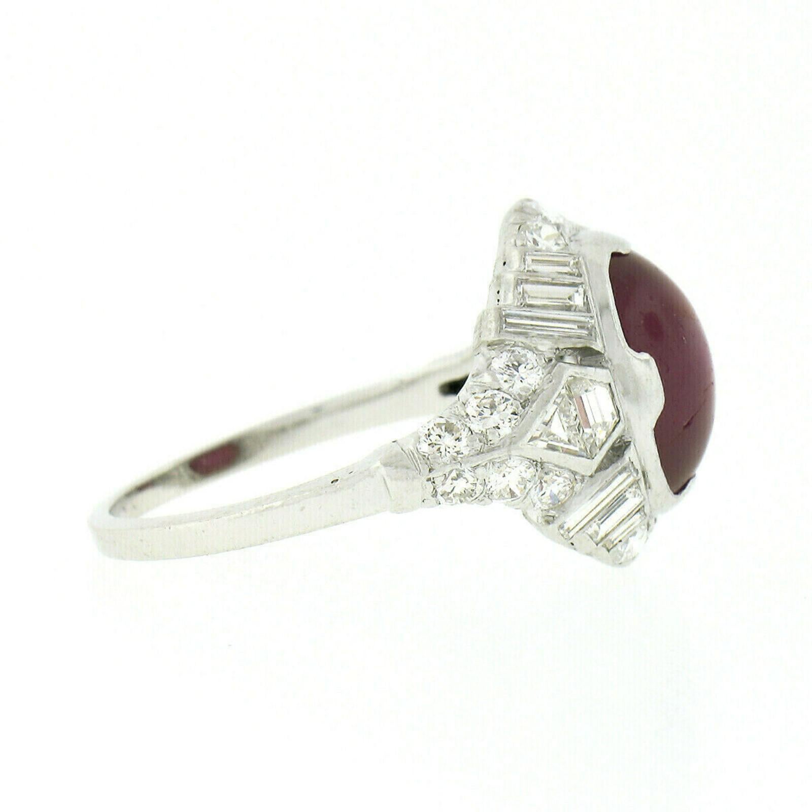 Antique Art Deco Platinum GIA Oval Cabochon No Heat Burma Star Ruby Diamond Ring For Sale 4
