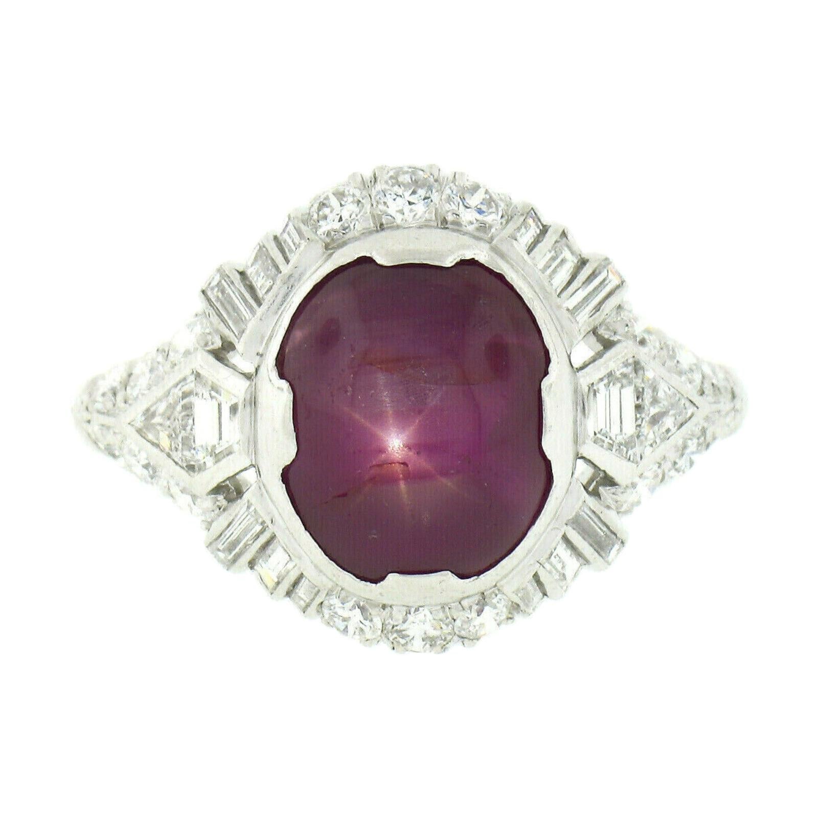 Antique Art Deco Platinum GIA Oval Cabochon No Heat Burma Star Ruby Diamond Ring