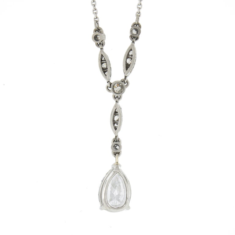 Antique Art Deco Platinum GIA Pear Diamond Solitaire Teardrop Pendant