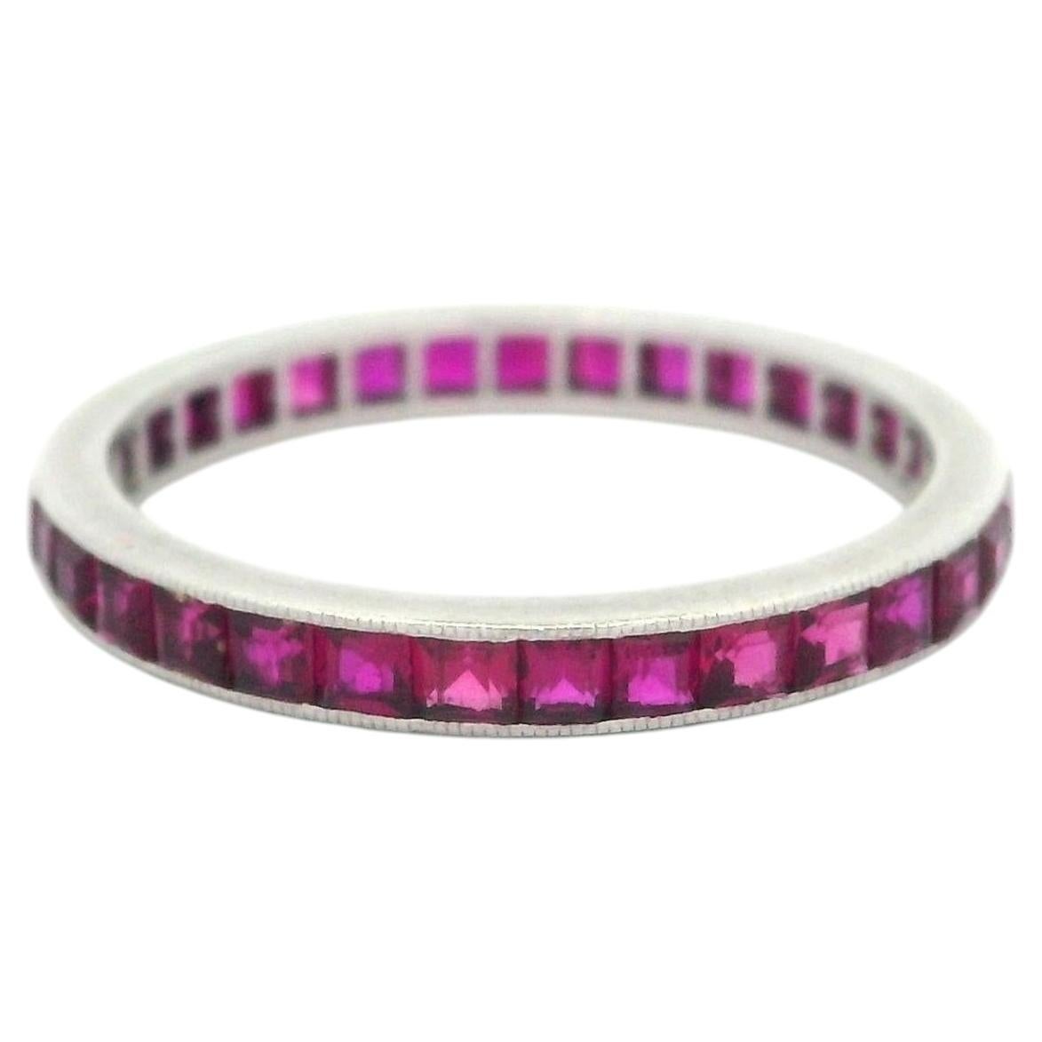 Bracelet d'éternité en platine GIA Square Step Cut Lab Grown Ruby Antique Art Deco en vente