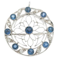 Antique Art Deco Platinum GIA Yogo Gulch USA Sapphire Diamond Brooch Pendant