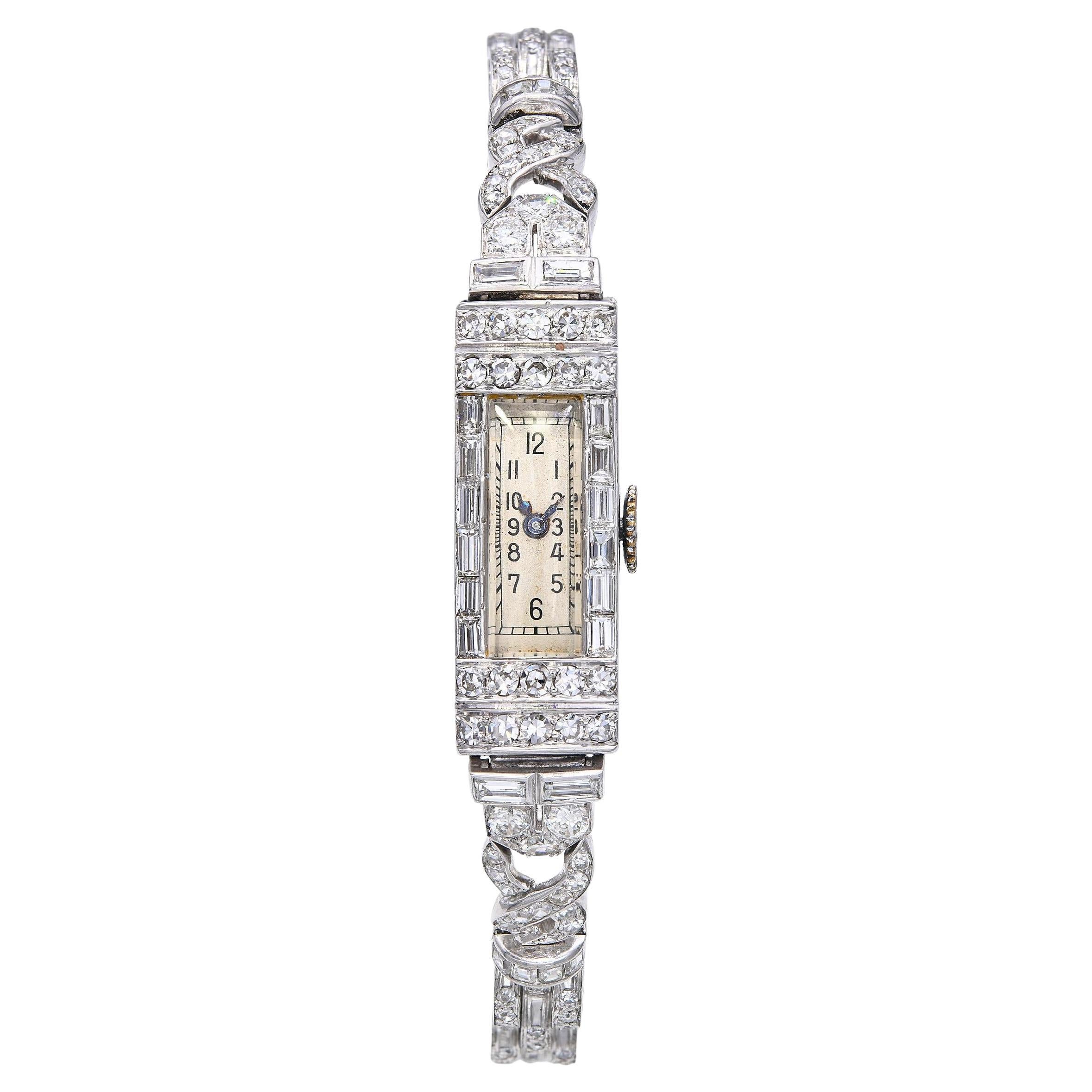 Antique Art Deco Platinum Glycine 4.41tcw Diamond Handwind Ladies Watch