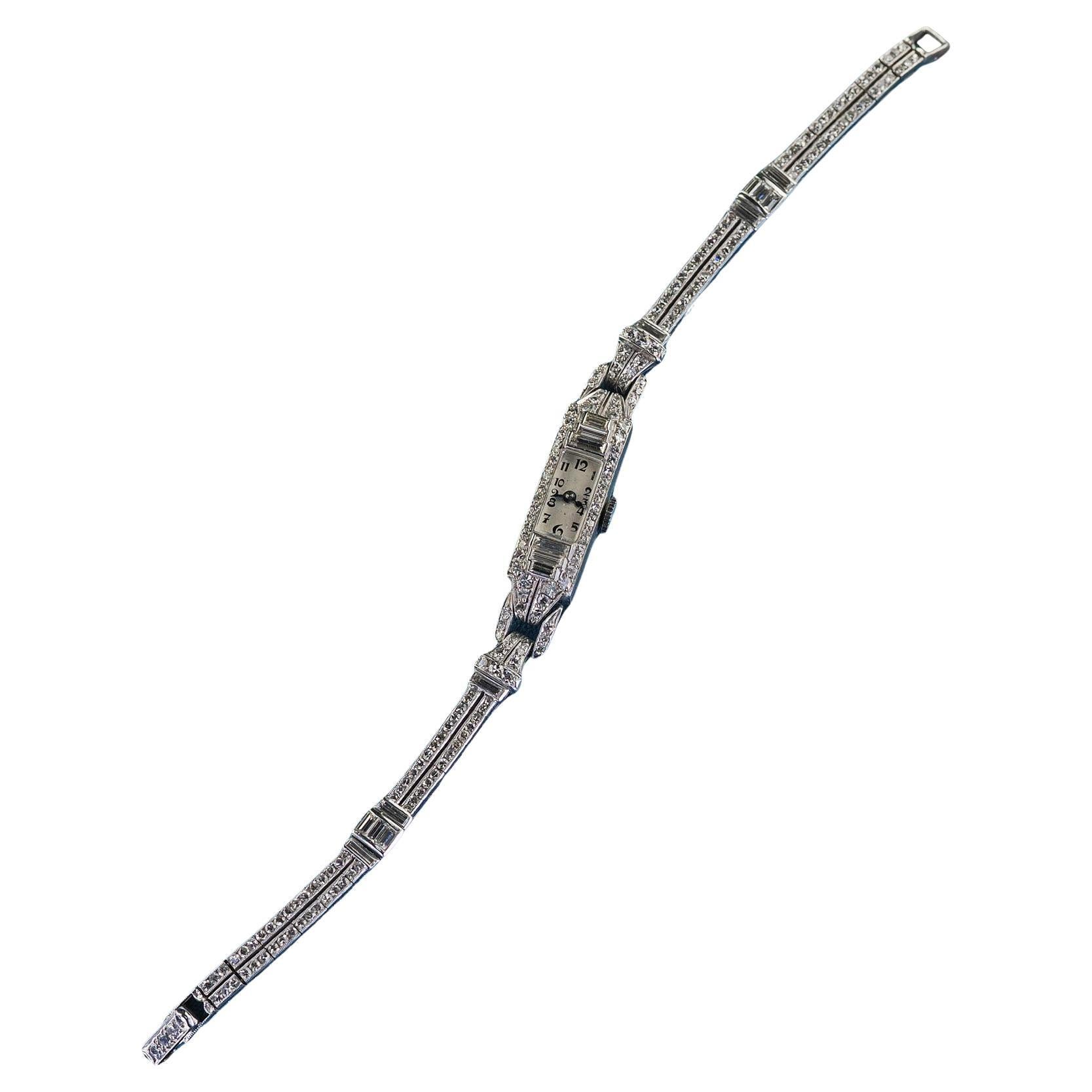 Antique Art Deco Platinum Glycine Old Cut Diamond Evening Watch