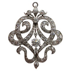 Antique Art Deco Platinum & Gold 4.25 Carat Natural Diamond Pendant Brooch Pin