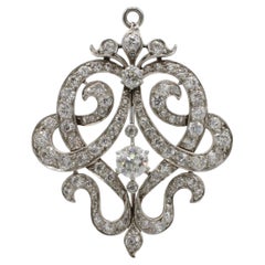 Antique Art Deco Platinum & Gold 4.25 Carat Natural Diamond Pendant Brooch Pin