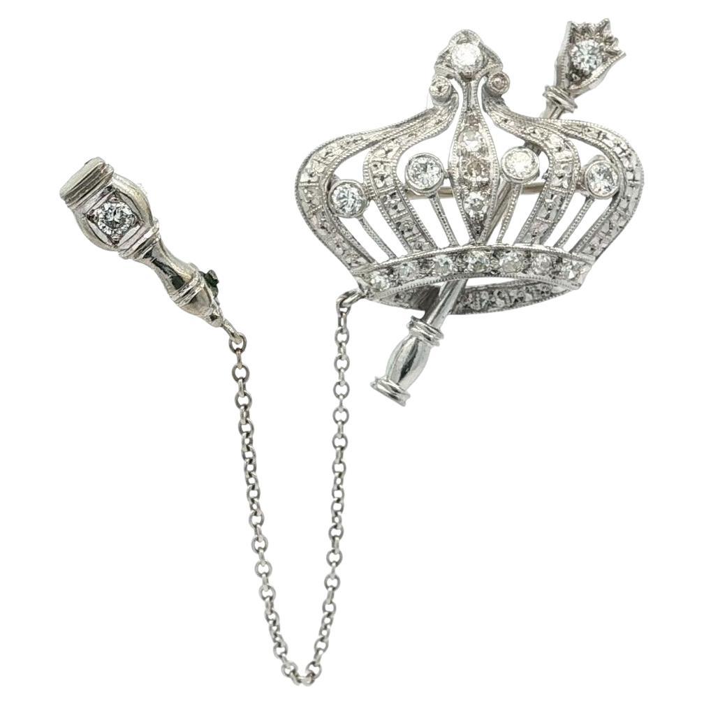 Antike Art Deco Platin 
Gold Diamond Royal Crown w / Sceptre Pin Brosche im Angebot