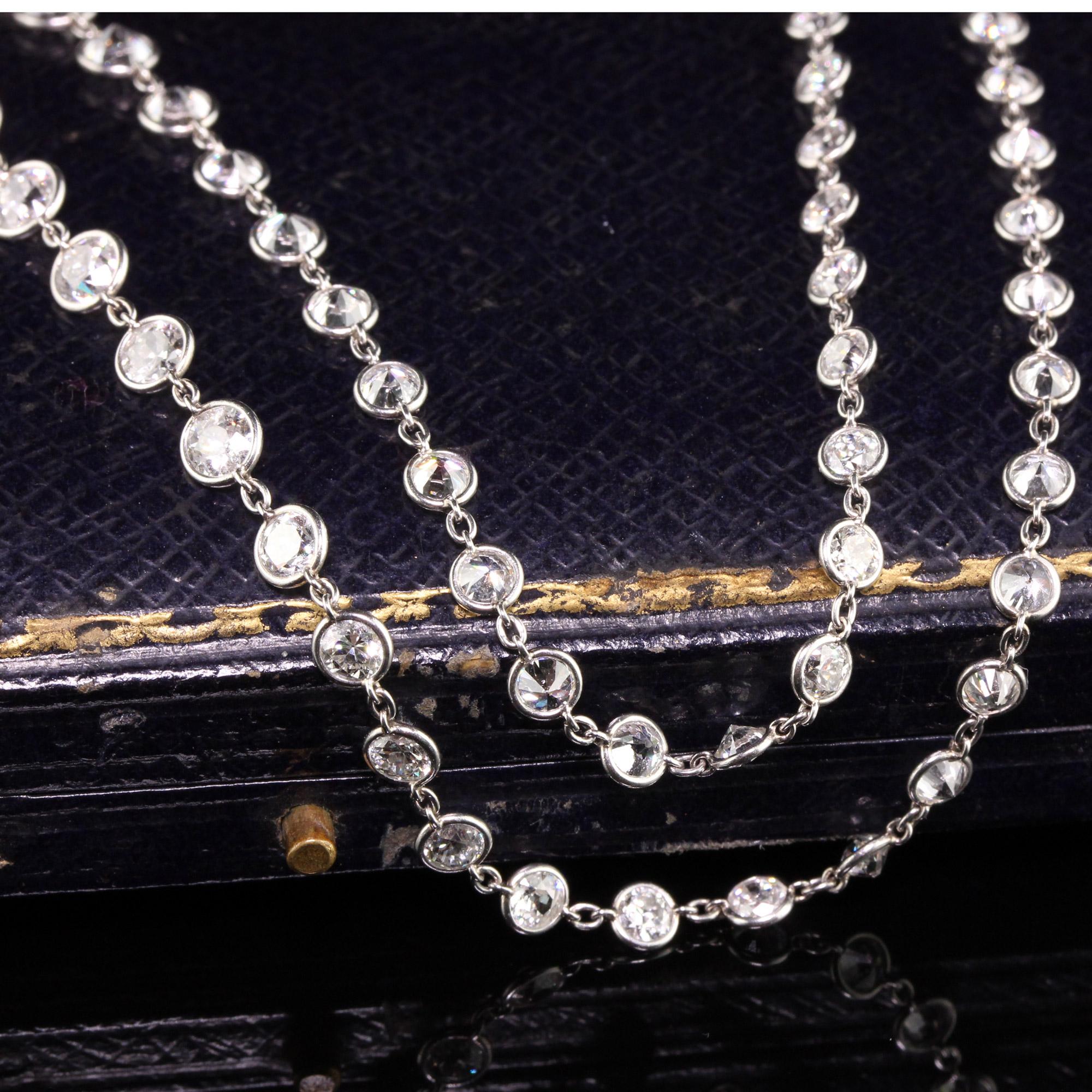 Old European Cut Antique Art Deco Platinum Graduated Old European Diamonds by the Yard Necklace For Sale