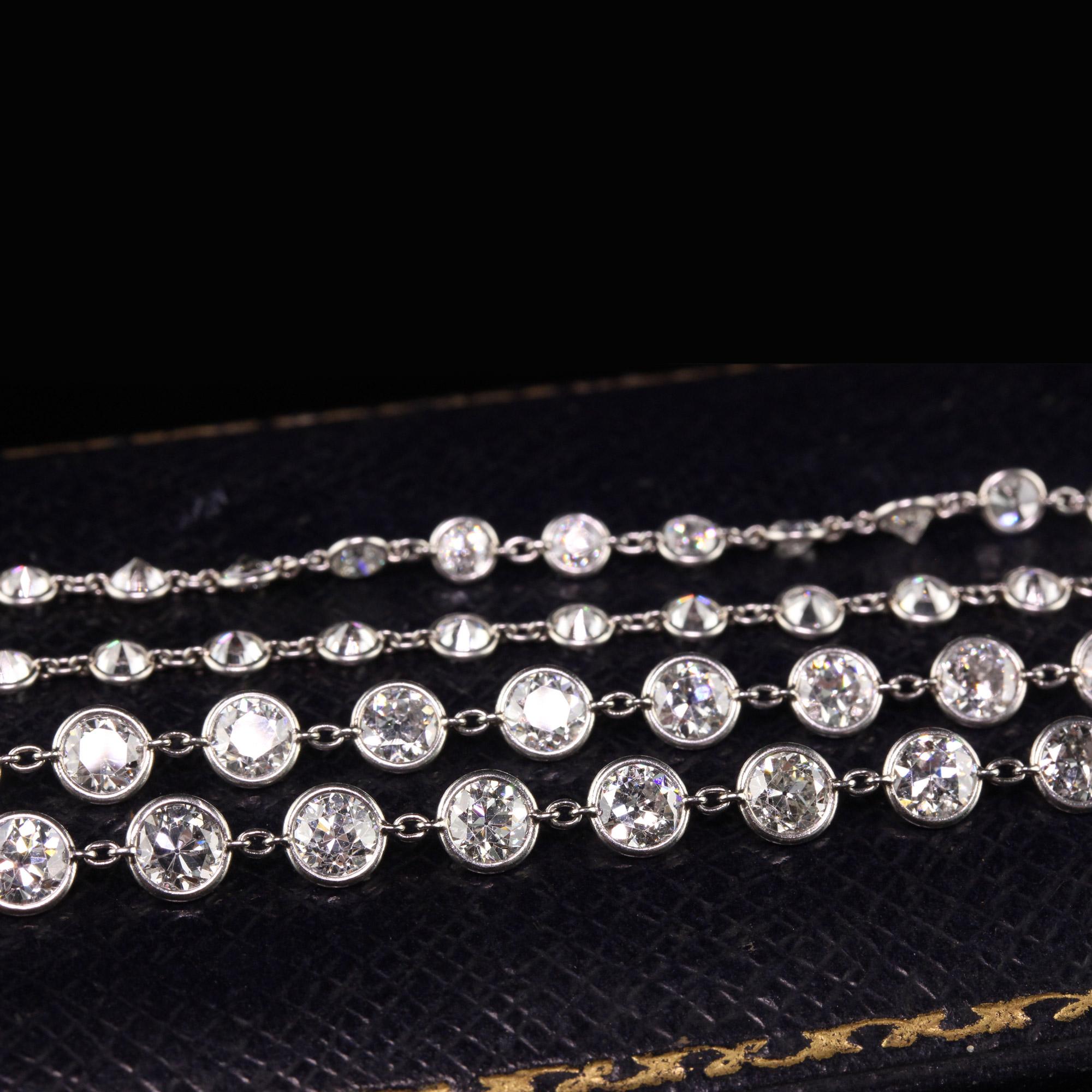 Antique Art Deco Platinum Graduated Old European Diamonds by the Yard Necklace In Good Condition For Sale In Great Neck, NY