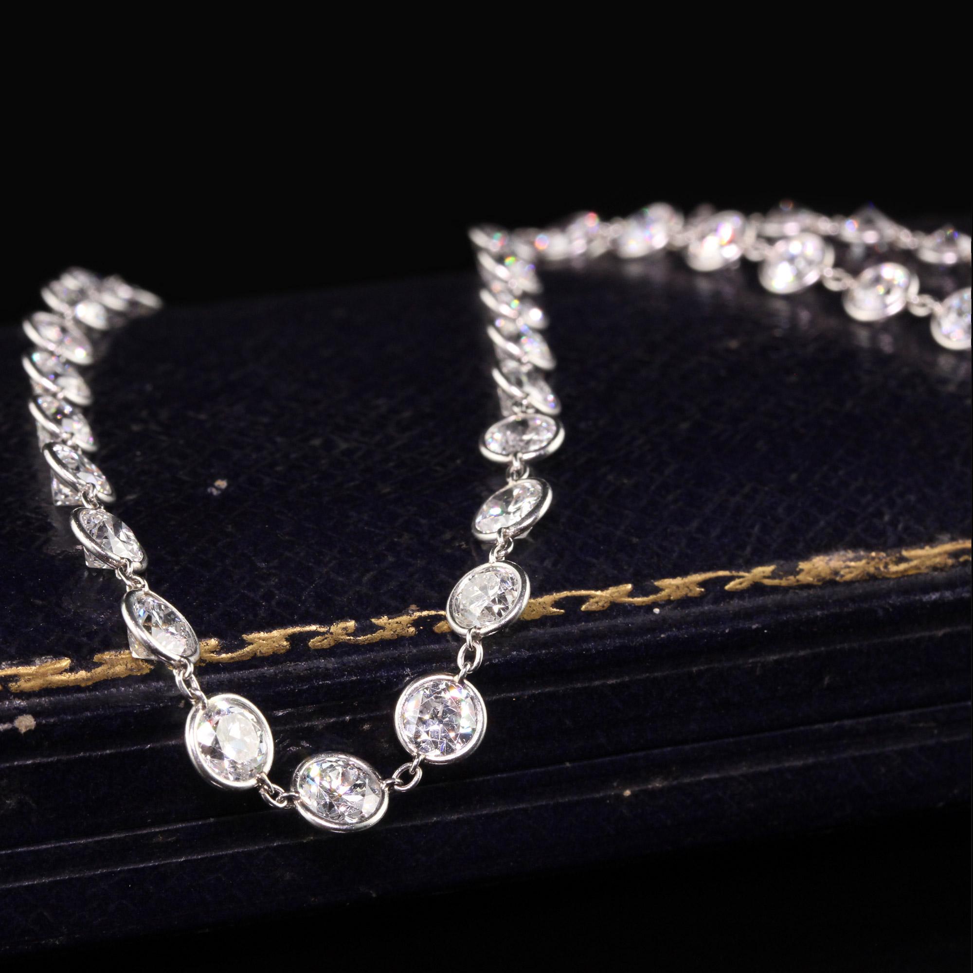 Women's or Men's Antique Art Deco Platinum Graduated Old European Diamonds by the Yard Necklace For Sale