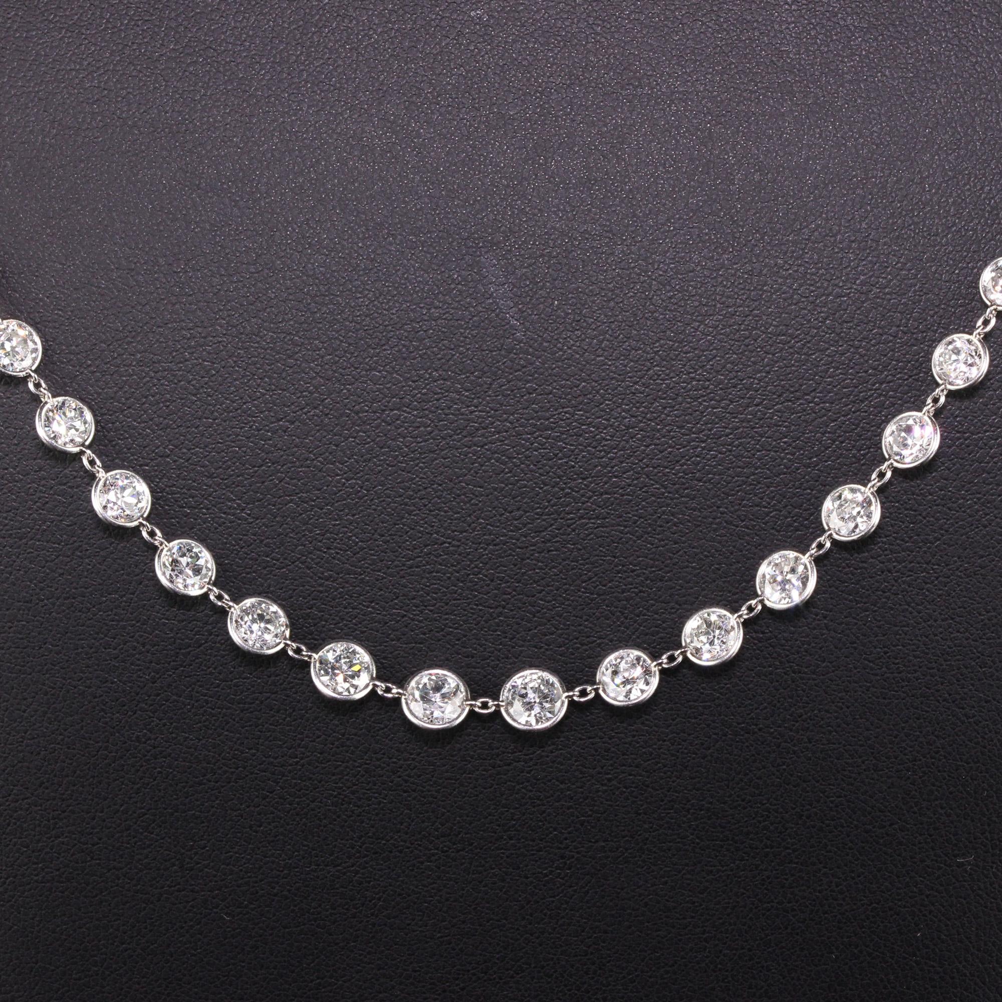 Antique Art Deco Platinum Graduated Old European Diamonds by the Yard Necklace For Sale 1