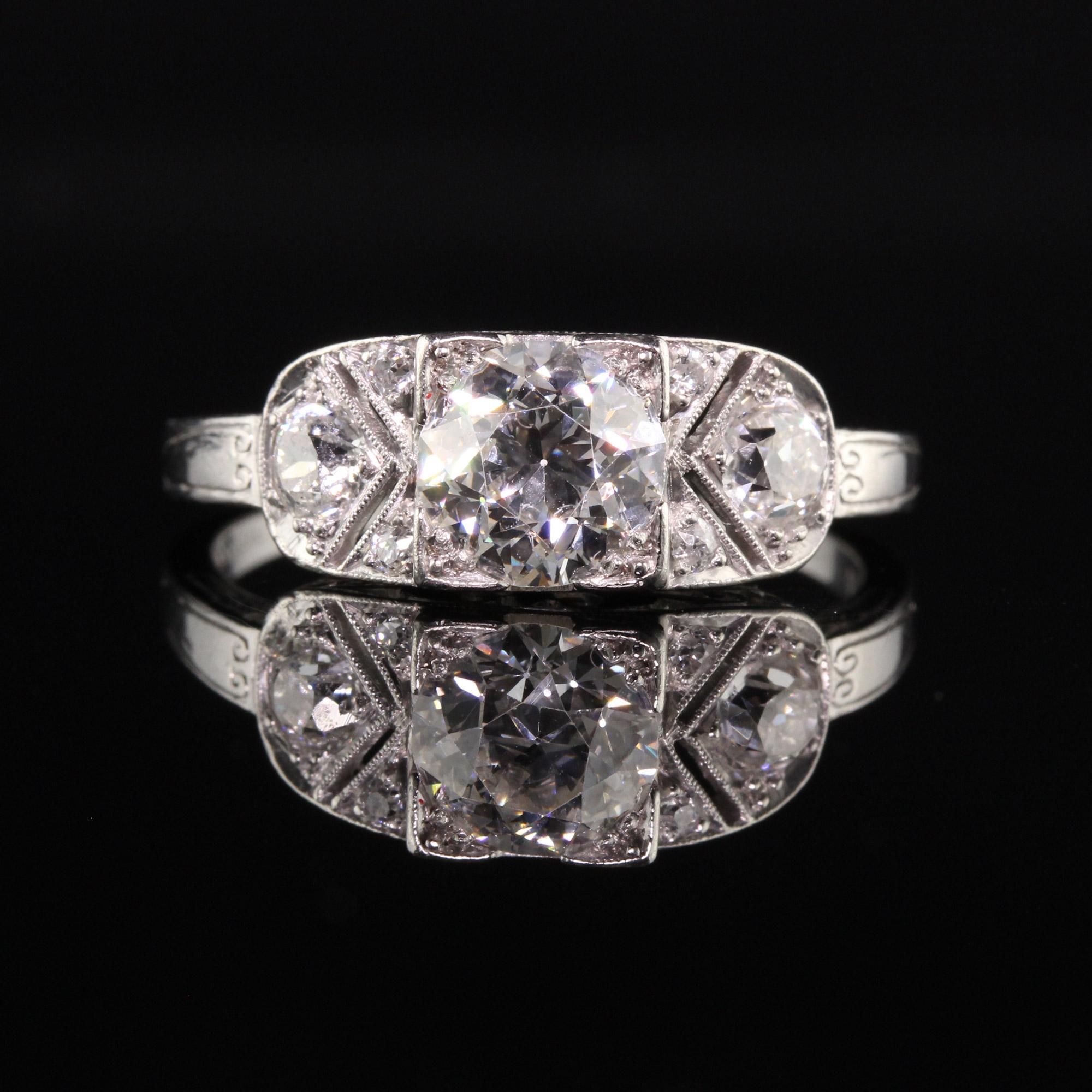 Antique Art Deco Platinum Hall Co Old European Diamond Engagement Ring In Good Condition For Sale In Great Neck, NY