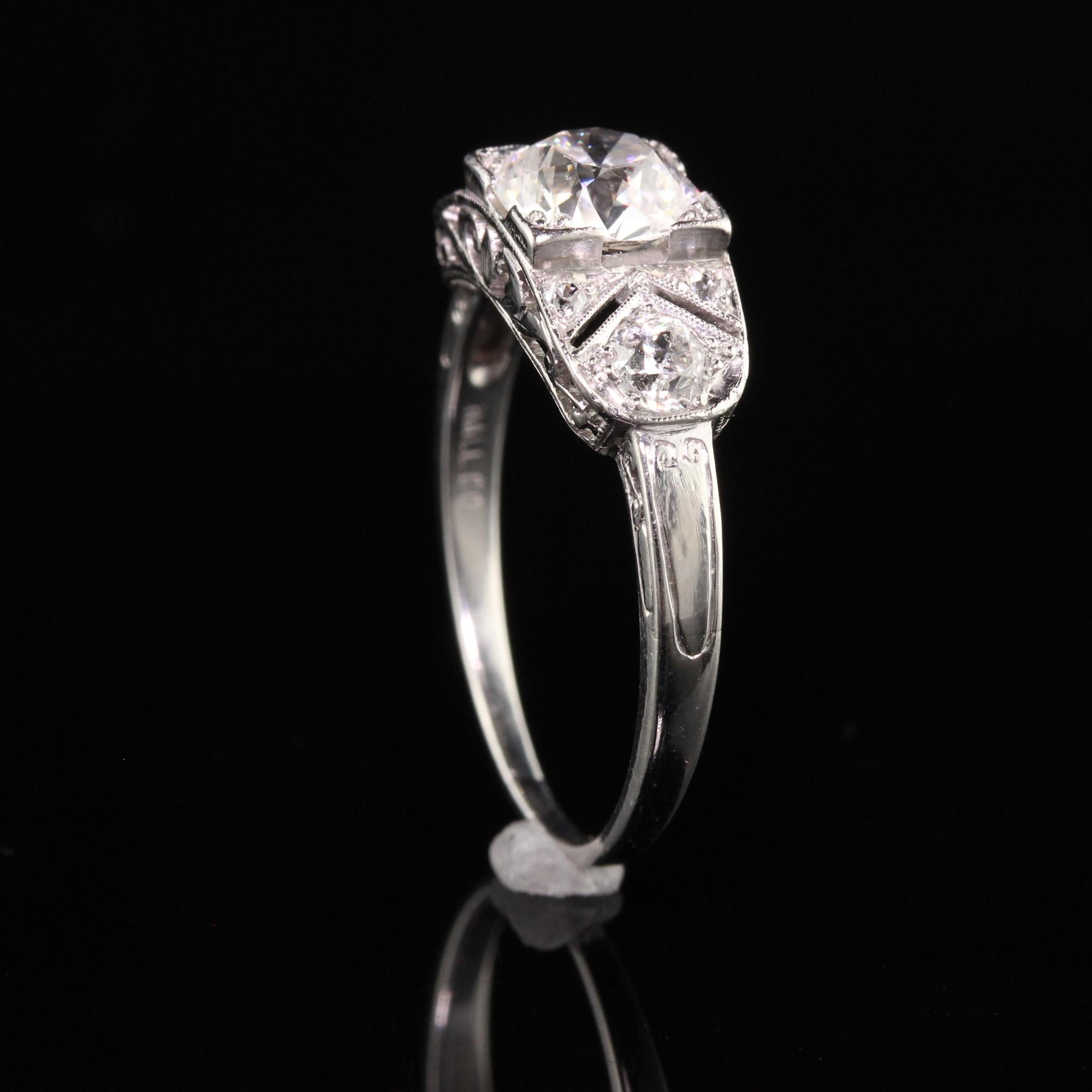 Antique Art Deco Platinum Hall Co Old European Diamond Engagement Ring For Sale 1