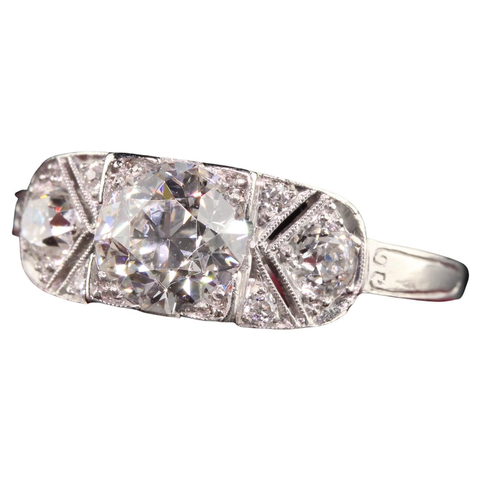 Antique Art Deco Platinum Hall Co Old European Diamond Engagement Ring For Sale