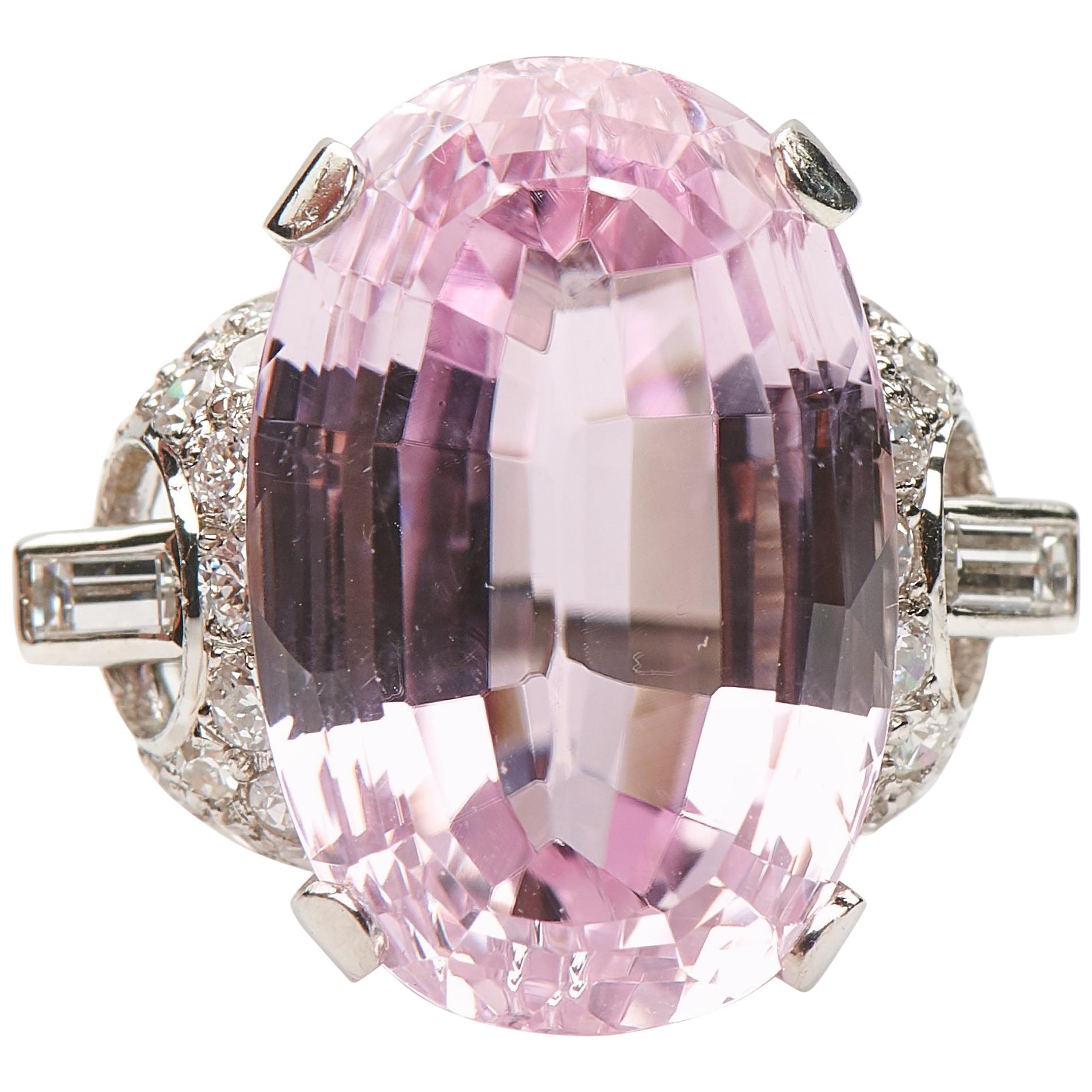 Antique, Art Deco, Platinum Kunzite and Diamond Cocktail Cluster Ring