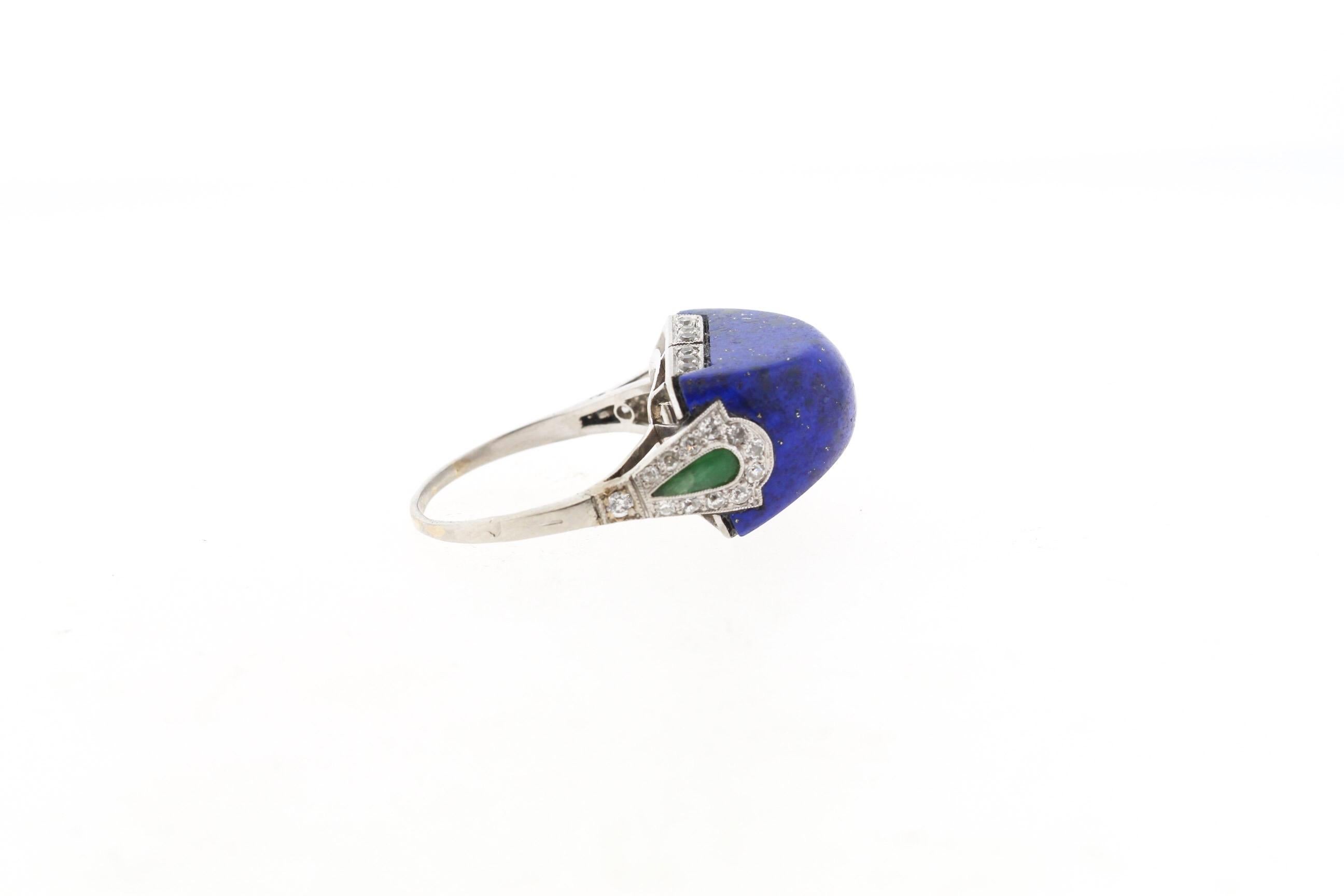 Women's Antique Art Deco Platinum Lapis Diamond Ring