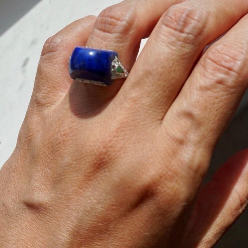 Antique Art Deco Platinum Lapis Diamond Ring 3