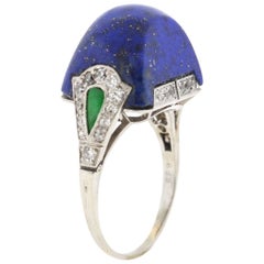 Antique Art Deco Platinum Lapis Diamond Ring