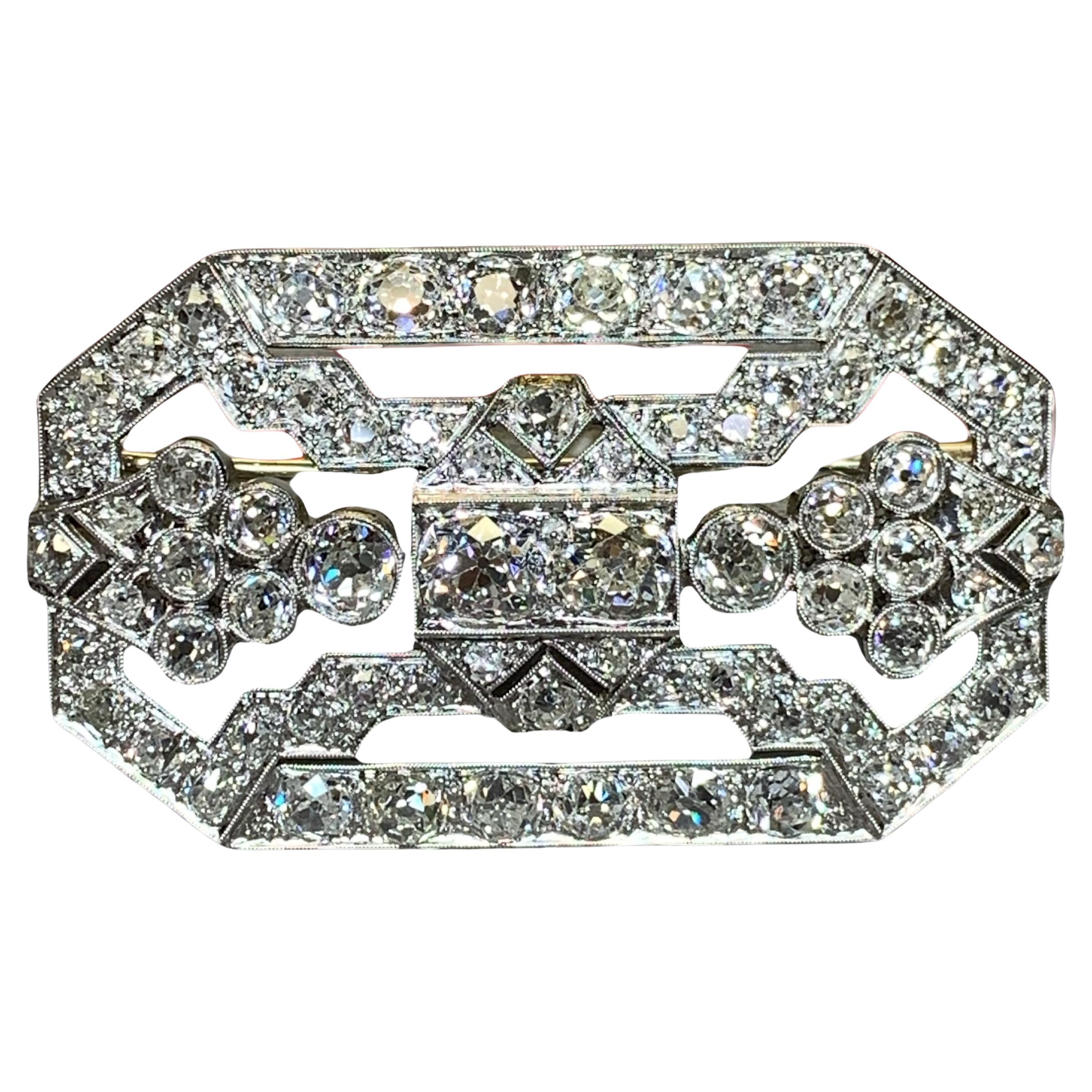 Antiguo Art Decó Platino Gran Diamante Mine  Broche 11.20ctw .90ct Cada Centro en venta