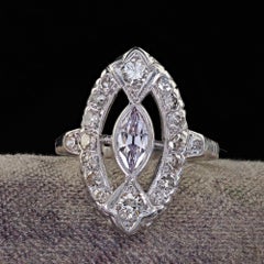 Antique Art Deco Platinum Light Purple Marquise Diamond Engagement Ring - GIA
