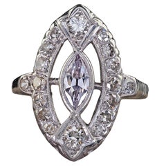 Antique Art Deco Platinum Light Purple Marquise Diamond Engagement Ring - GIA