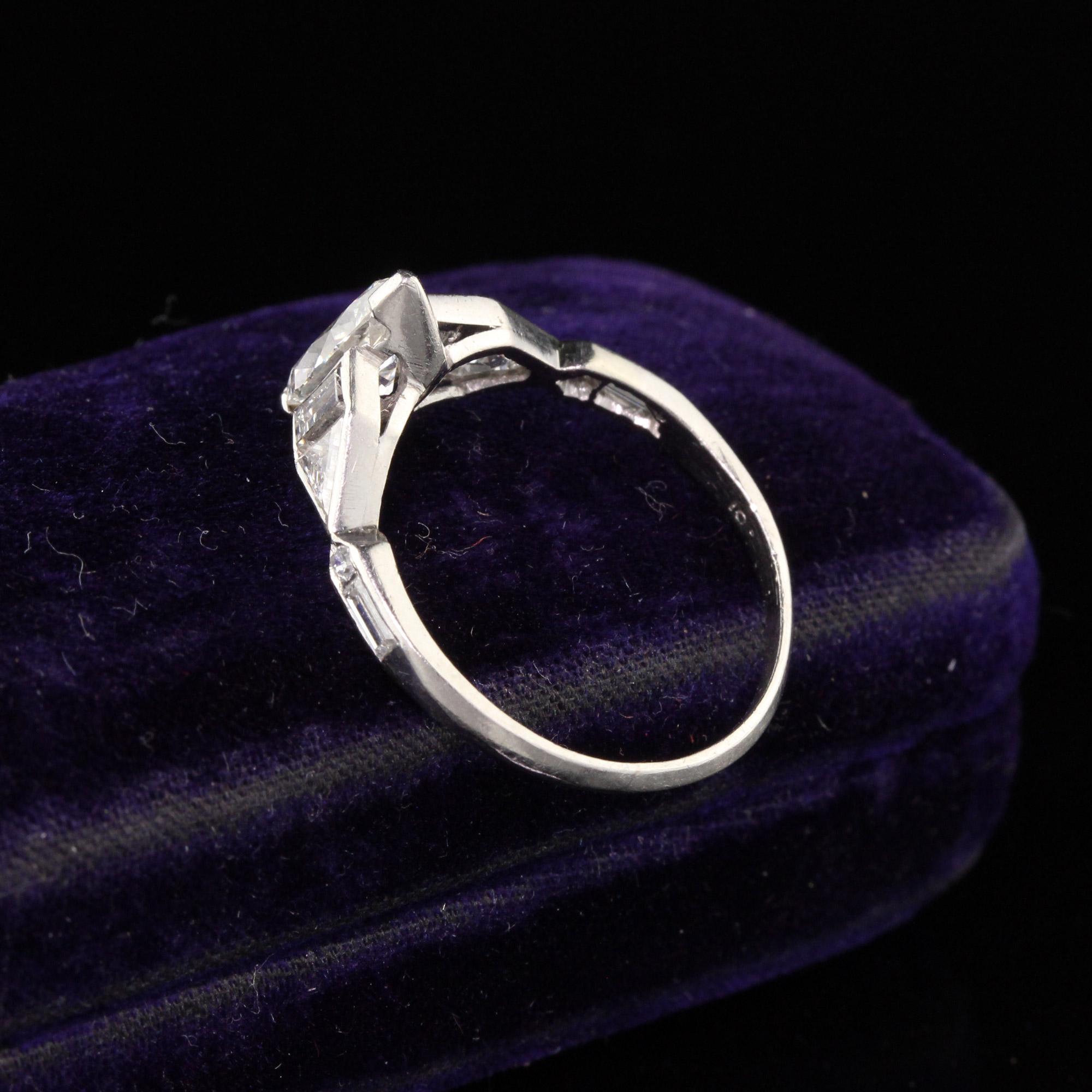 Antique Art Deco Platinum Marquise Cut Diamond Engagement Ring In Excellent Condition In Great Neck, NY