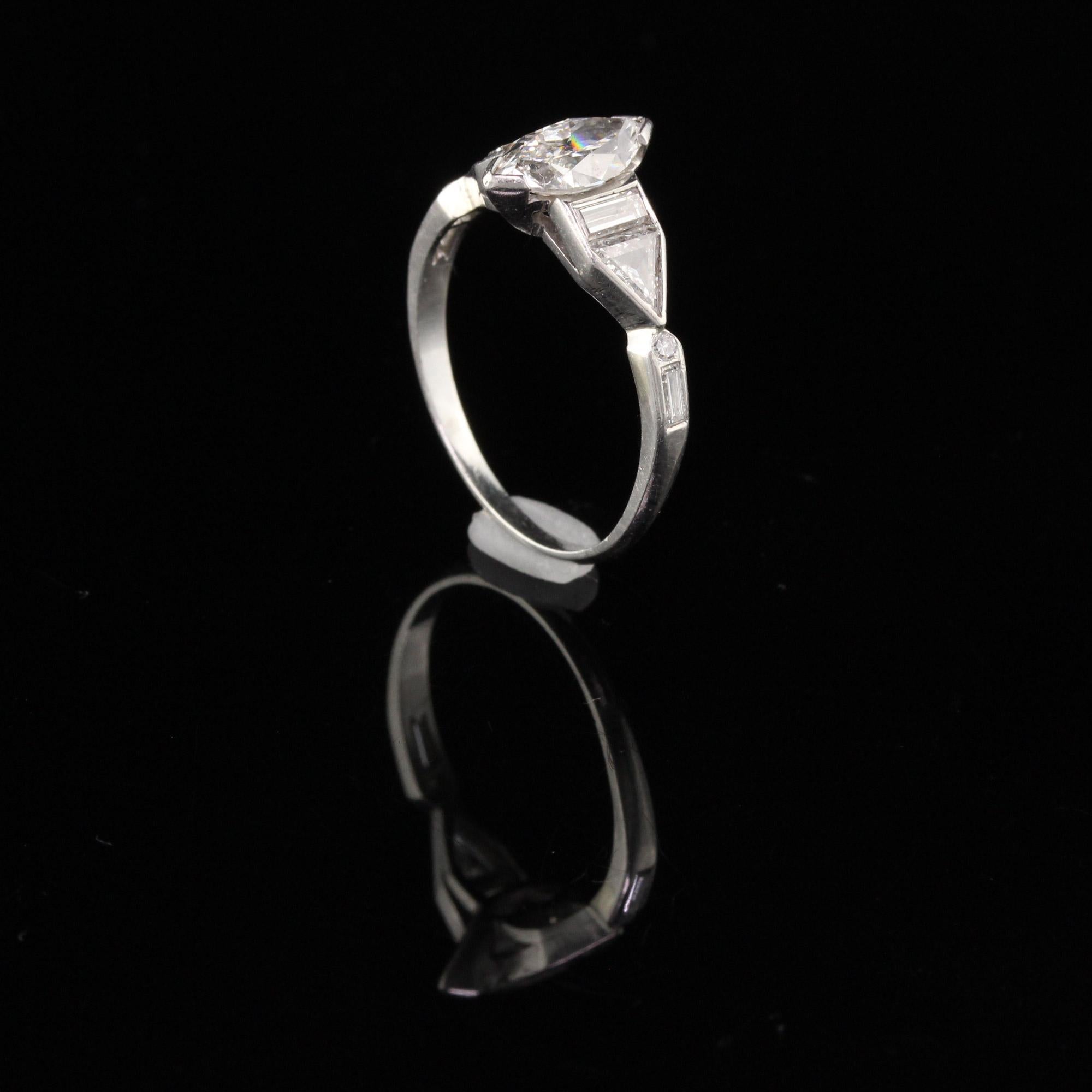 Antique Art Deco Platinum Marquise Cut Diamond Engagement Ring 1