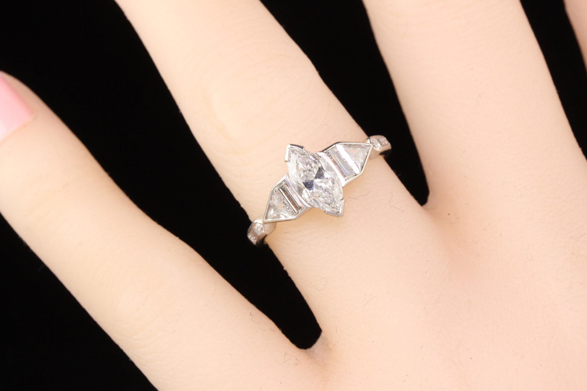Antique Art Deco Platinum Marquise Cut Diamond Engagement Ring 2
