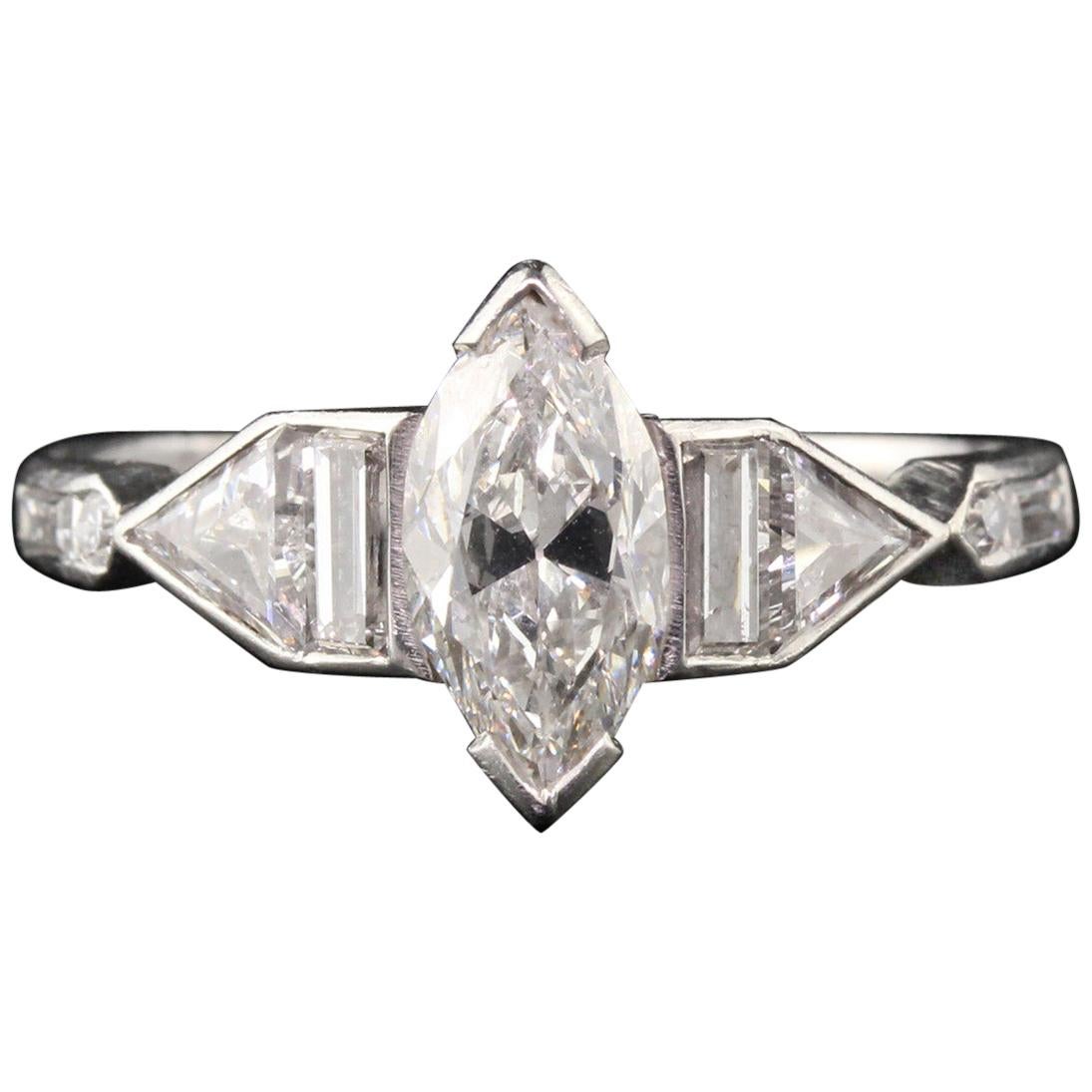 Antique Art Deco Platinum Marquise Cut Diamond Engagement Ring