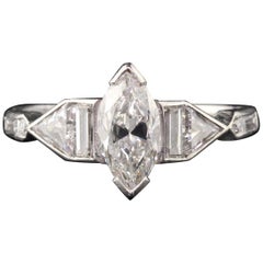 Antique Art Deco Platinum Marquise Cut Diamond Engagement Ring