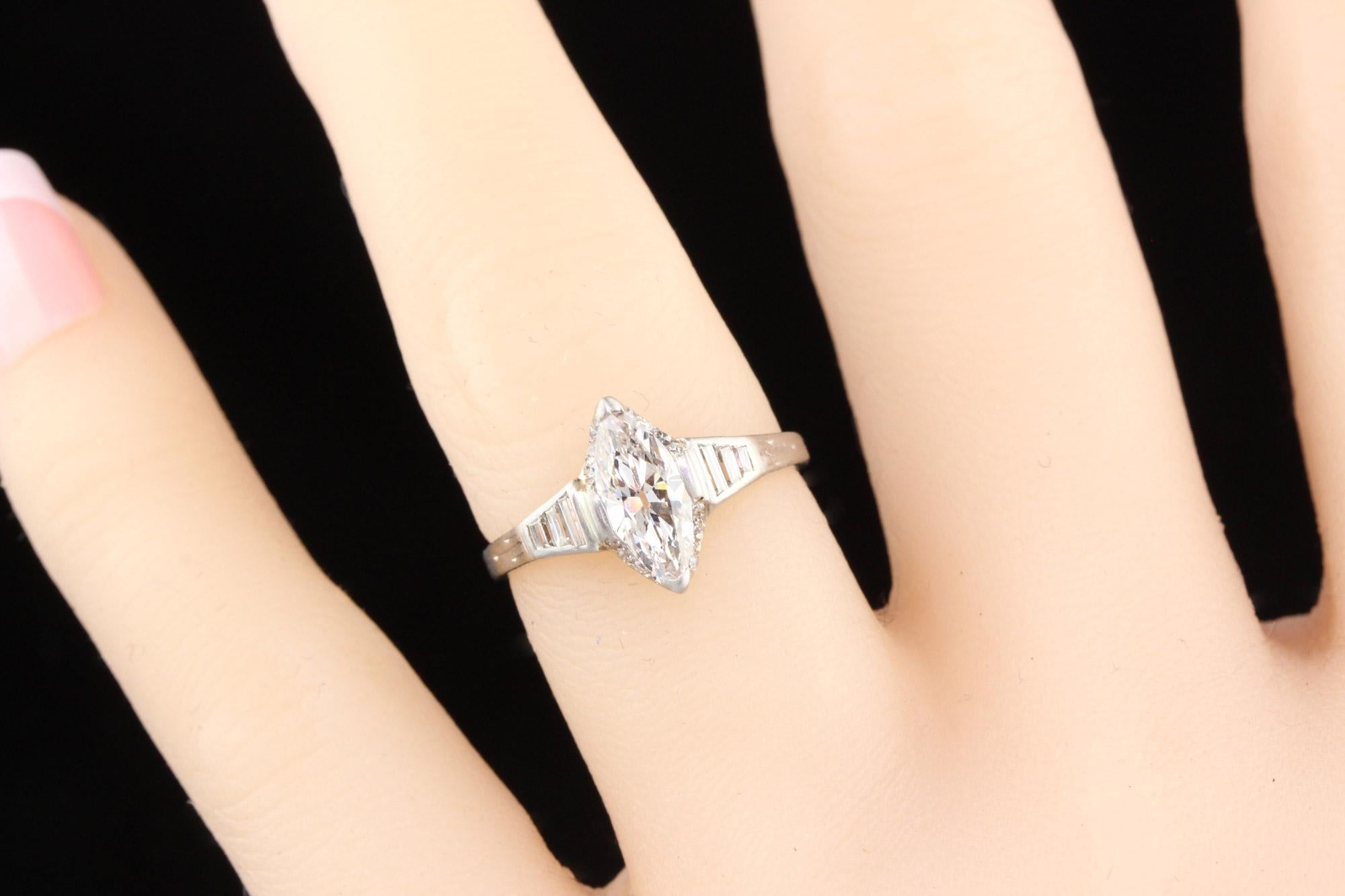 Marquise Cut Antique Art Deco Platinum Marquise Diamond Engagement Ring