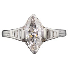 Antique Art Deco Platinum Marquise Diamond Engagement Ring