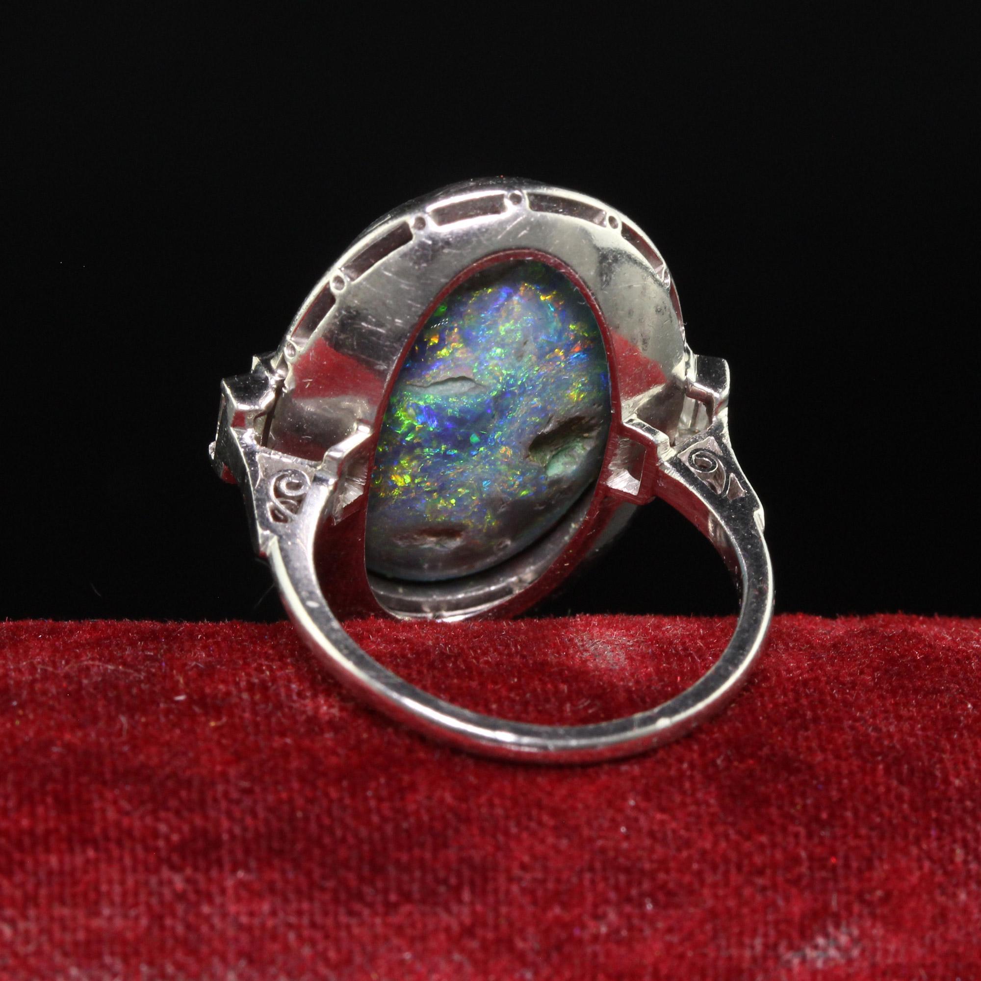 Antique Art Deco Platinum Natural Black Opal and Diamond Statement Ring - GIA For Sale 2