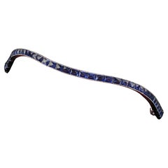 Antique Art Deco Platinum Natural French Cut Sapphire Engraved Line Bracelet