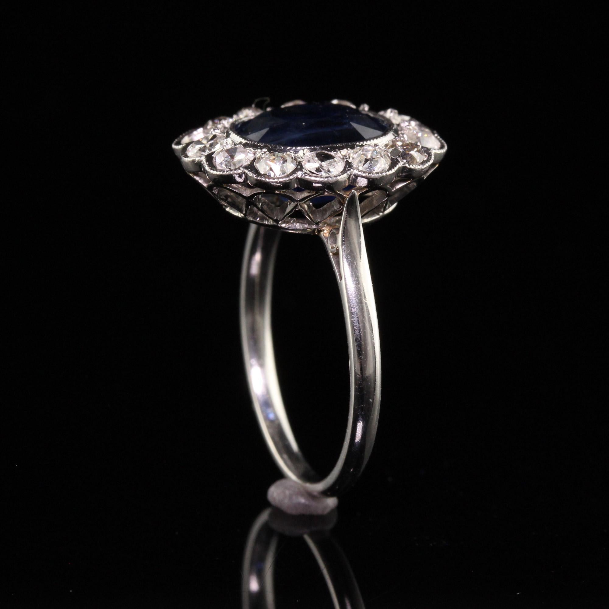 Women's Antique Art Deco Platinum Natural No Heat Sapphire Diamond Engagement Ring