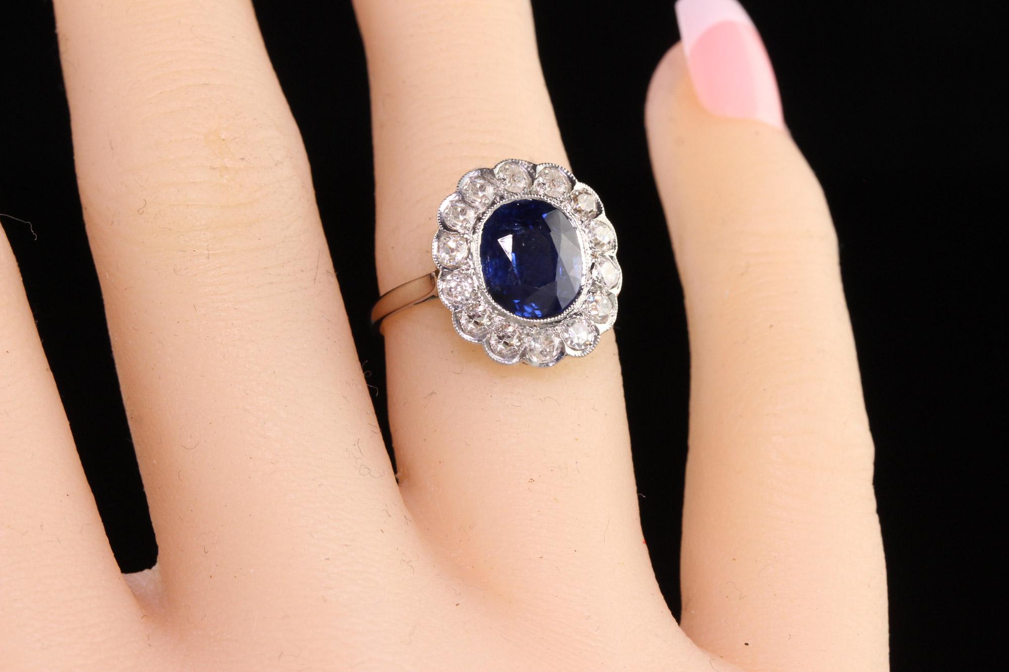 Antique Art Deco Platinum Natural No Heat Sapphire Diamond Engagement Ring 1