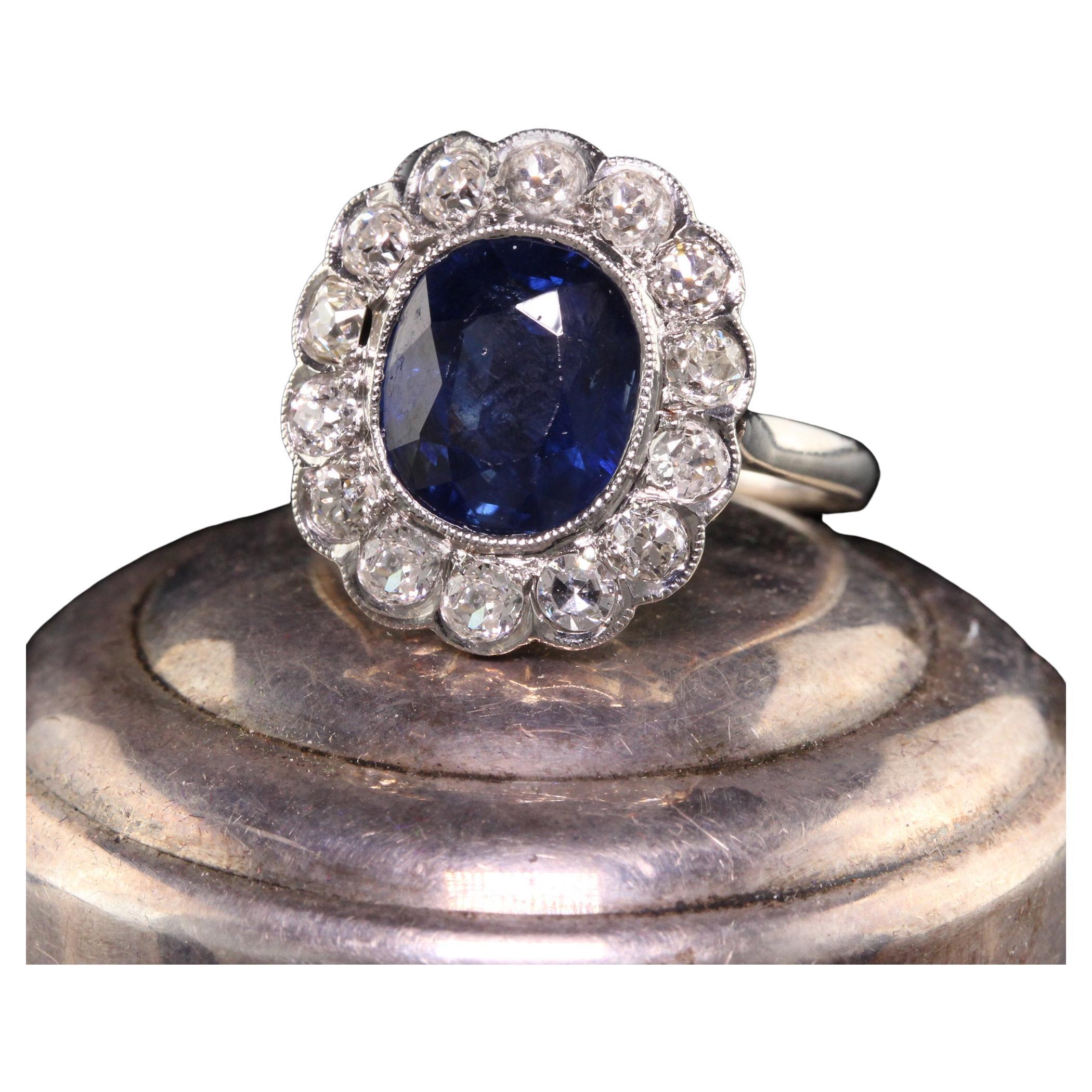 Antique Art Deco Platinum Natural No Heat Sapphire Diamond Engagement Ring