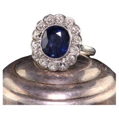 Antique Art Deco Platinum Natural No Heat Sapphire Diamond Engagement Ring