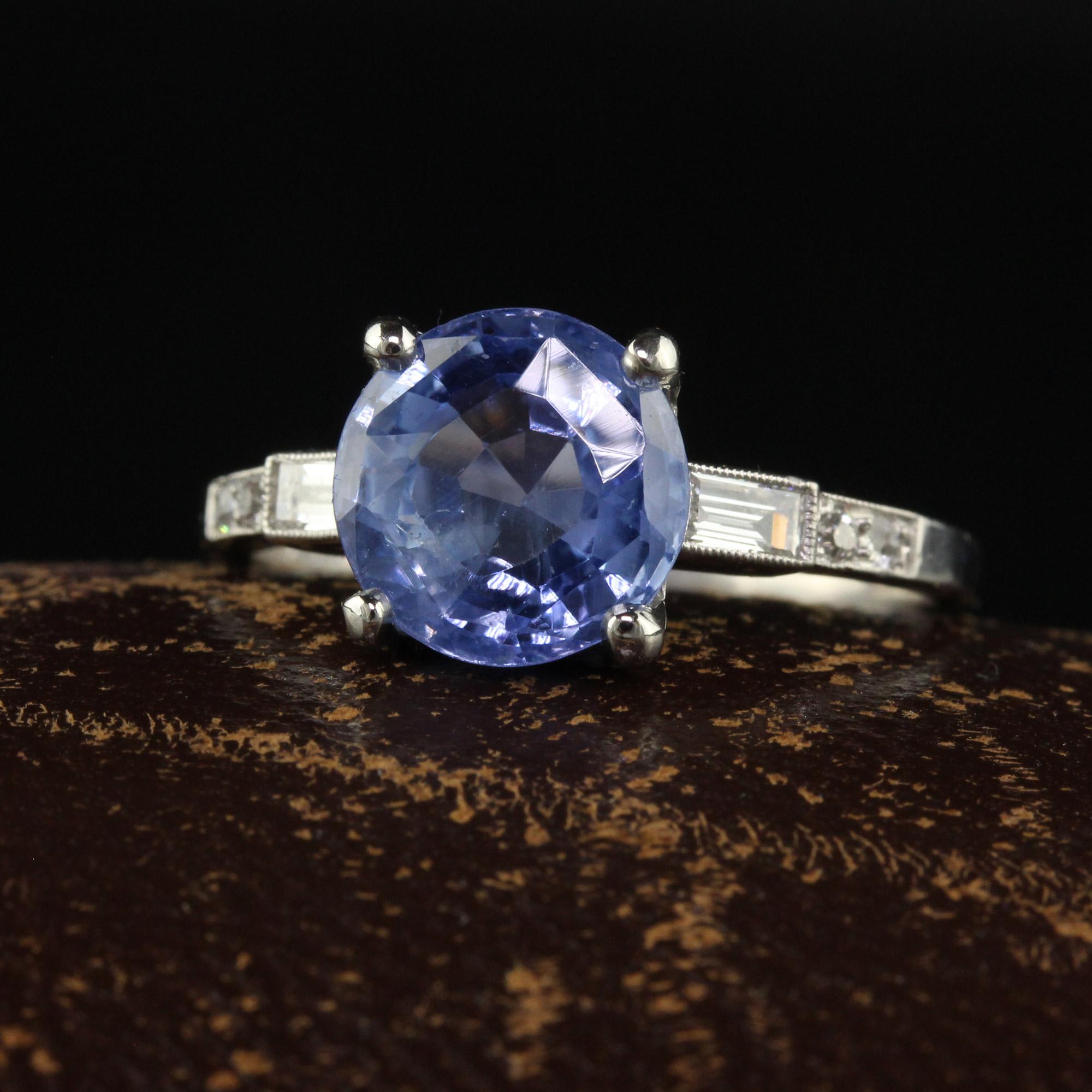Round Cut Antique Art Deco Platinum Natural Old Cut Sapphire Diamond Engagement Ring - GIA For Sale