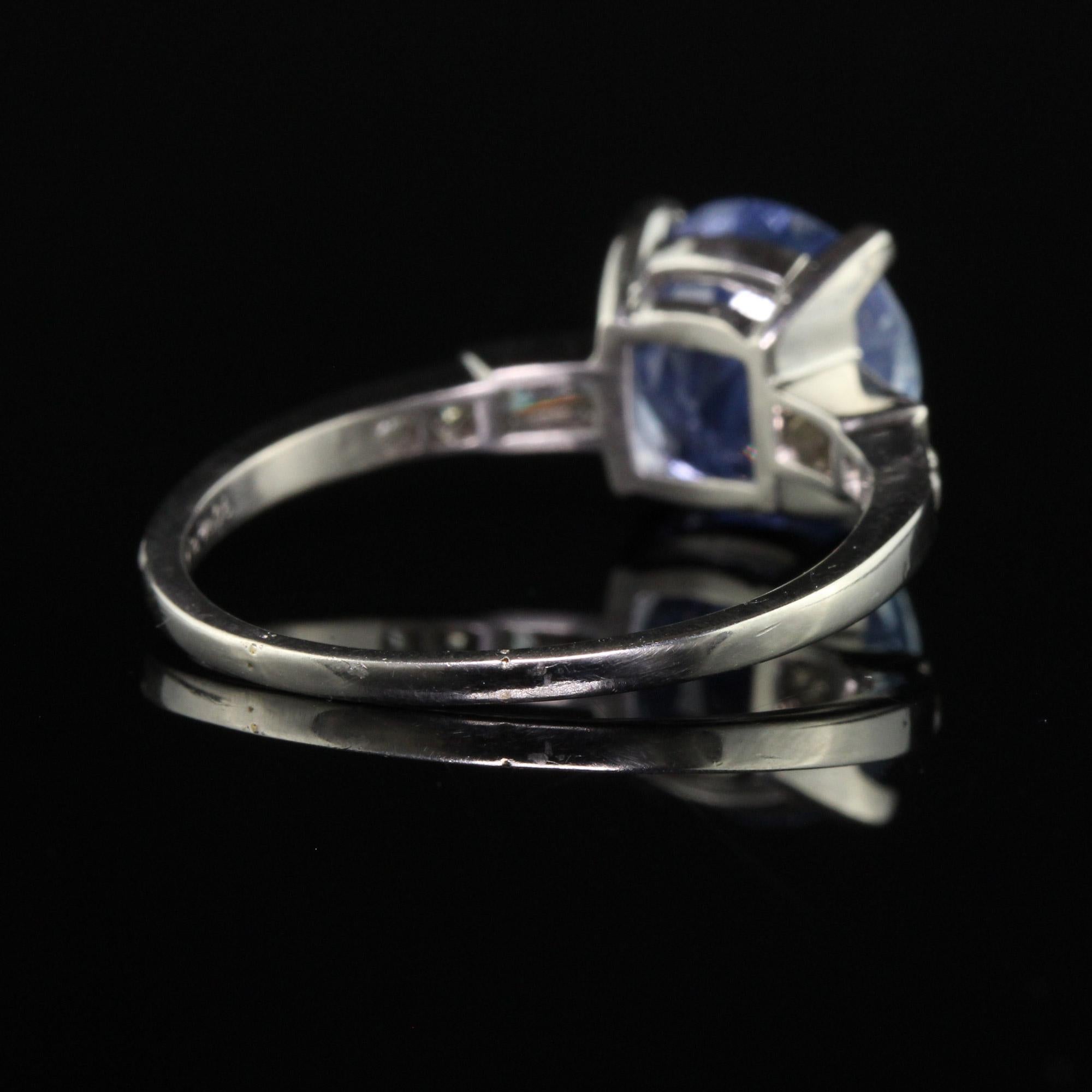 Antique Art Deco Platinum Natural Old Cut Sapphire Diamond Engagement Ring - GIA For Sale 2