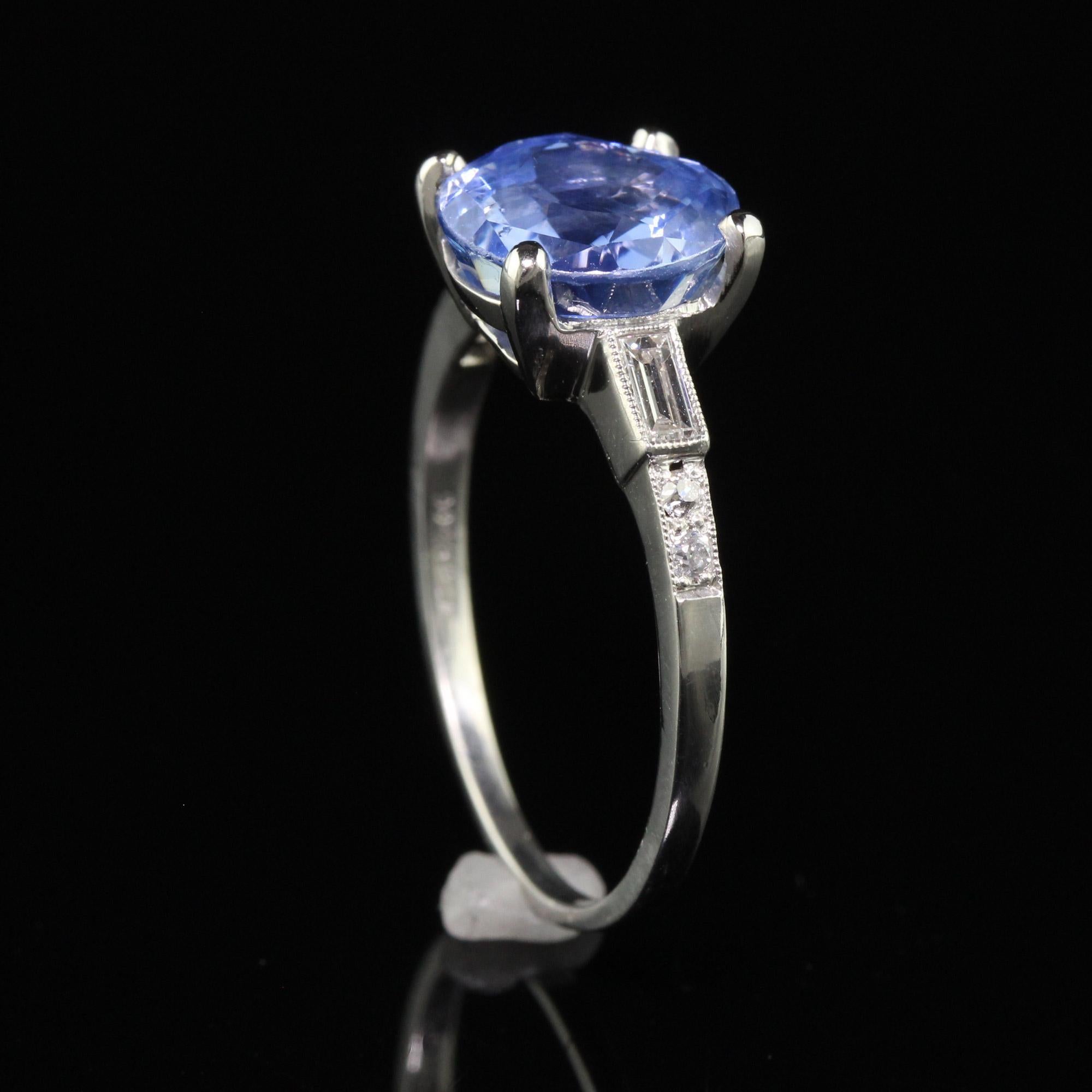 Antique Art Deco Platinum Natural Old Cut Sapphire Diamond Engagement Ring - GIA For Sale 3