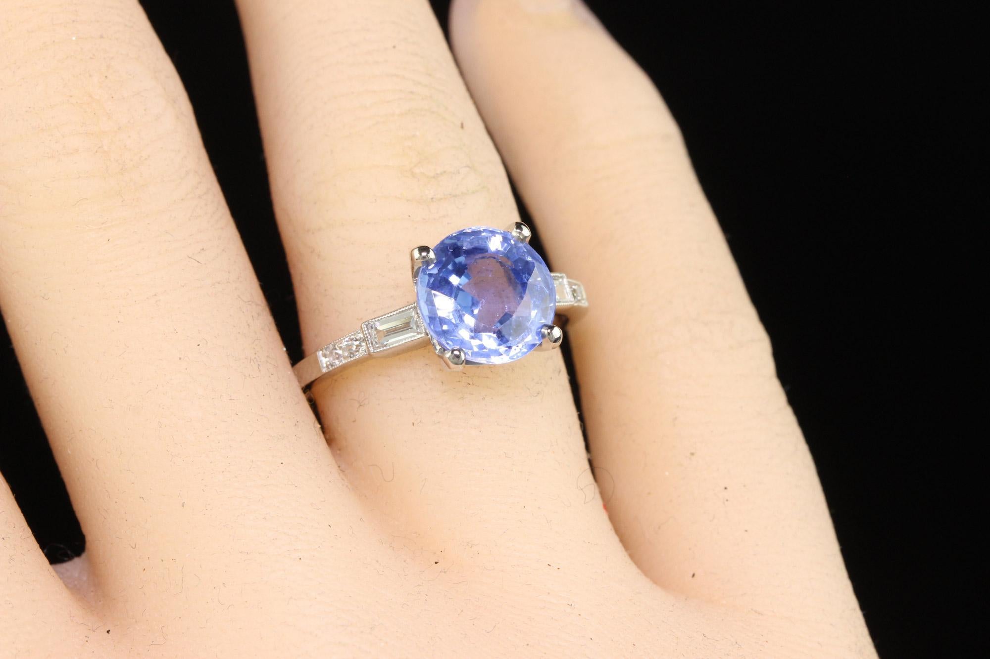 Antique Art Deco Platinum Natural Old Cut Sapphire Diamond Engagement Ring - GIA For Sale 4