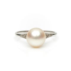 Antique, Art Deco, Platinum, Natural Pearl and Diamond Cocktail Ring