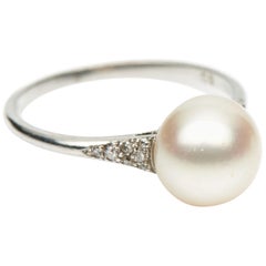 Antique, Art Deco, Platinum, Natural Pearl and Diamond Cocktail Ring
