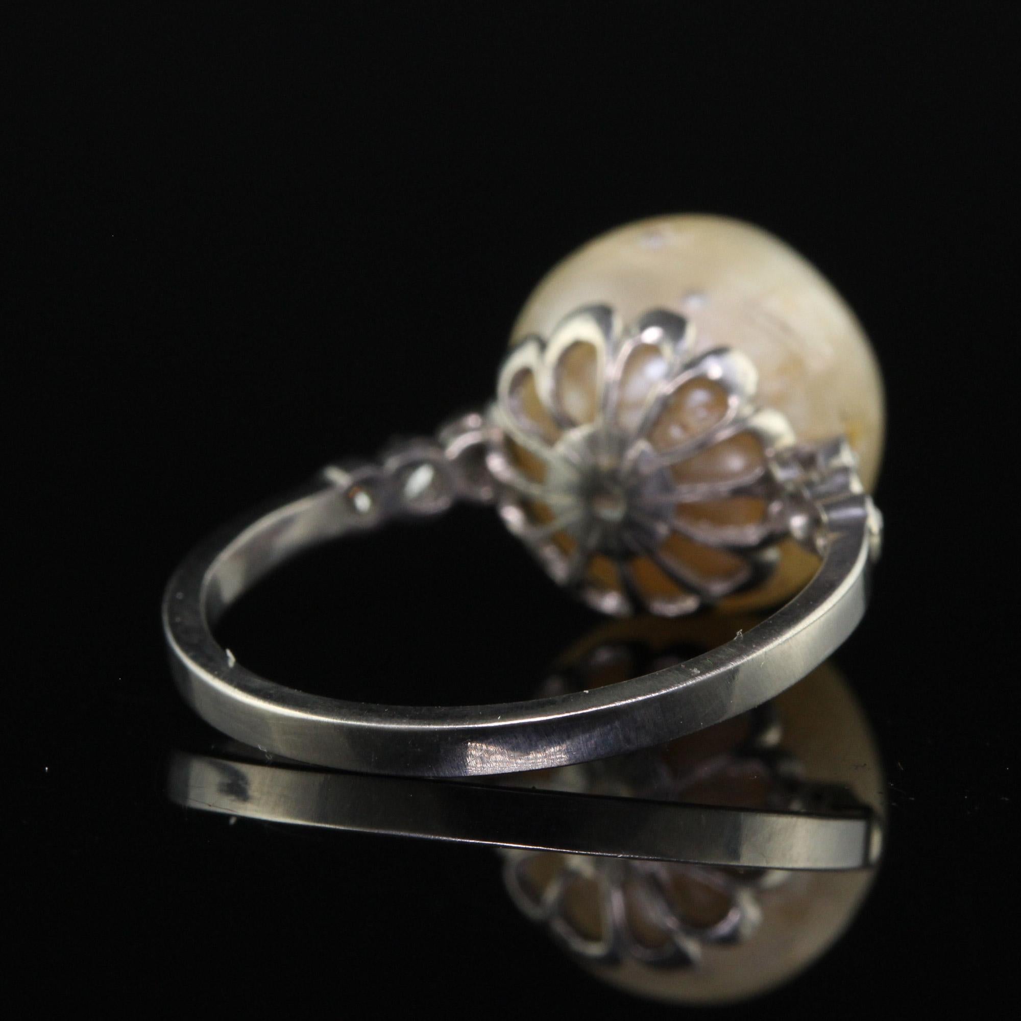 Bague de fiançailles Art déco ancienne en platine, perle naturelle et diamant - GIA en vente 2