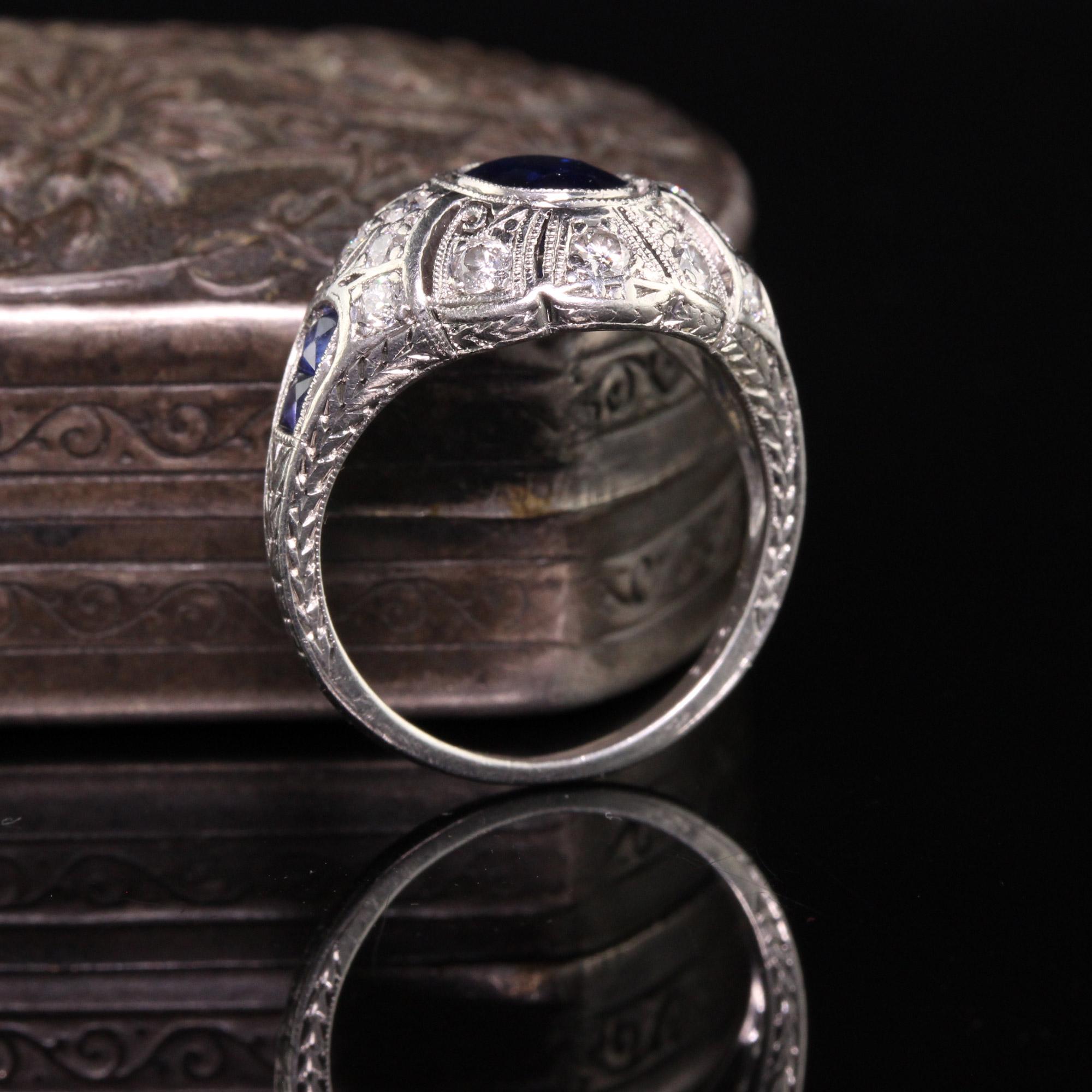 Oval Cut Antique Art Deco Platinum Natural Sapphire Diamond Engagement Ring