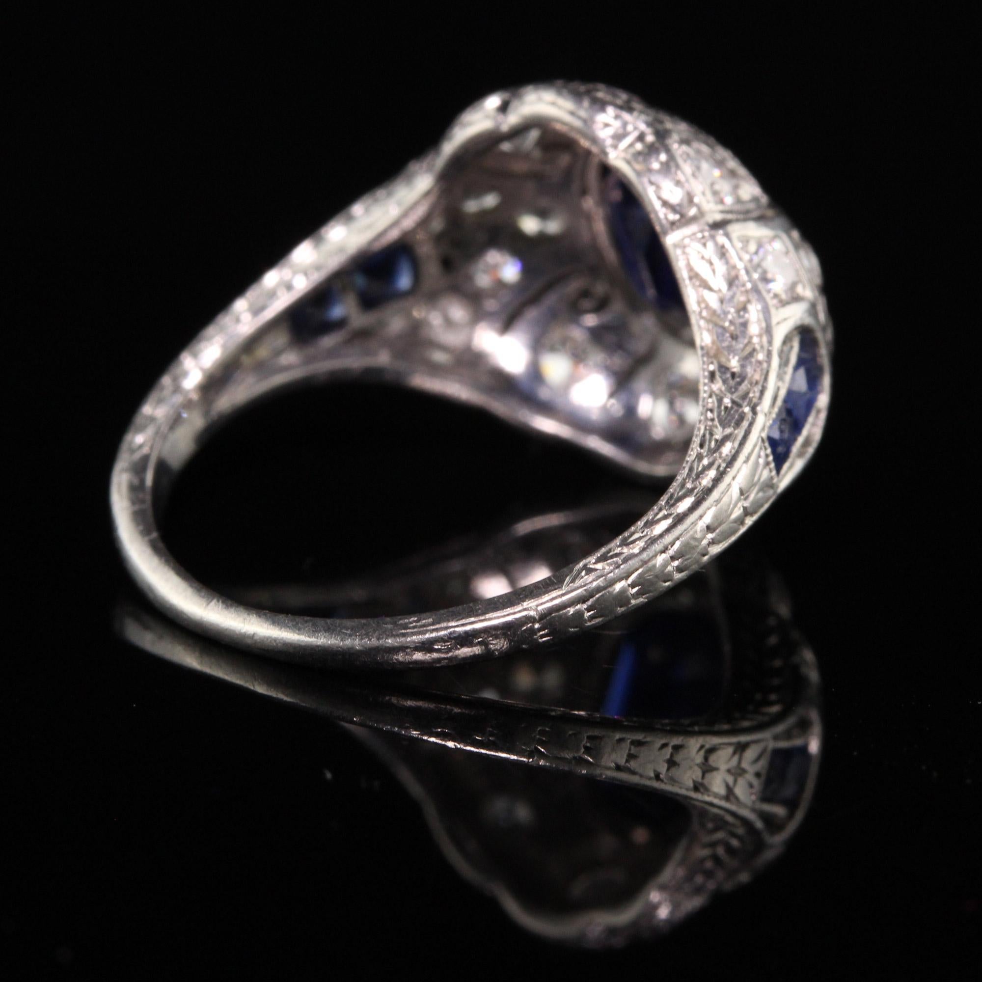 Antique Art Deco Platinum Natural Sapphire Diamond Engagement Ring 1