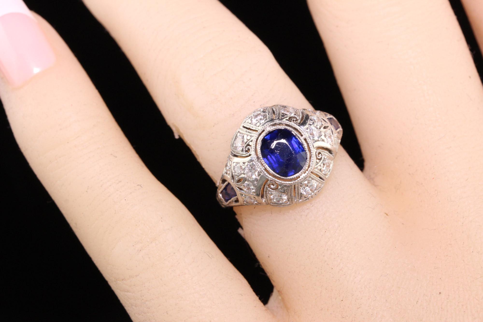 Antique Art Deco Platinum Natural Sapphire Diamond Engagement Ring 2